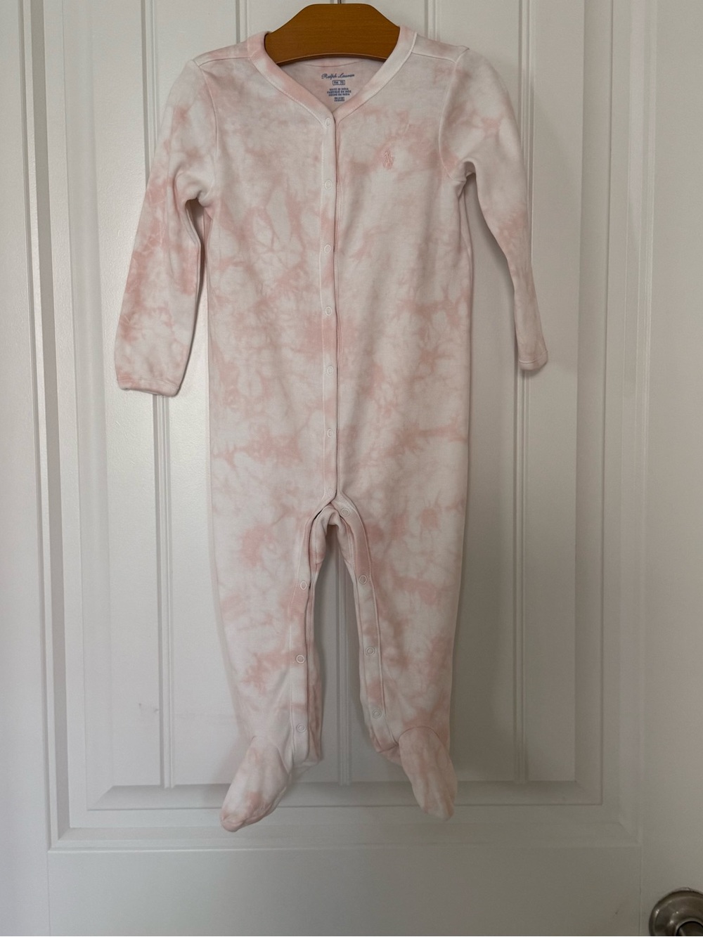 Ralph Lauren Baby Girl Pink Tie-Dye Footed Coverall Pajama Sleeper Sz 9M Cotton